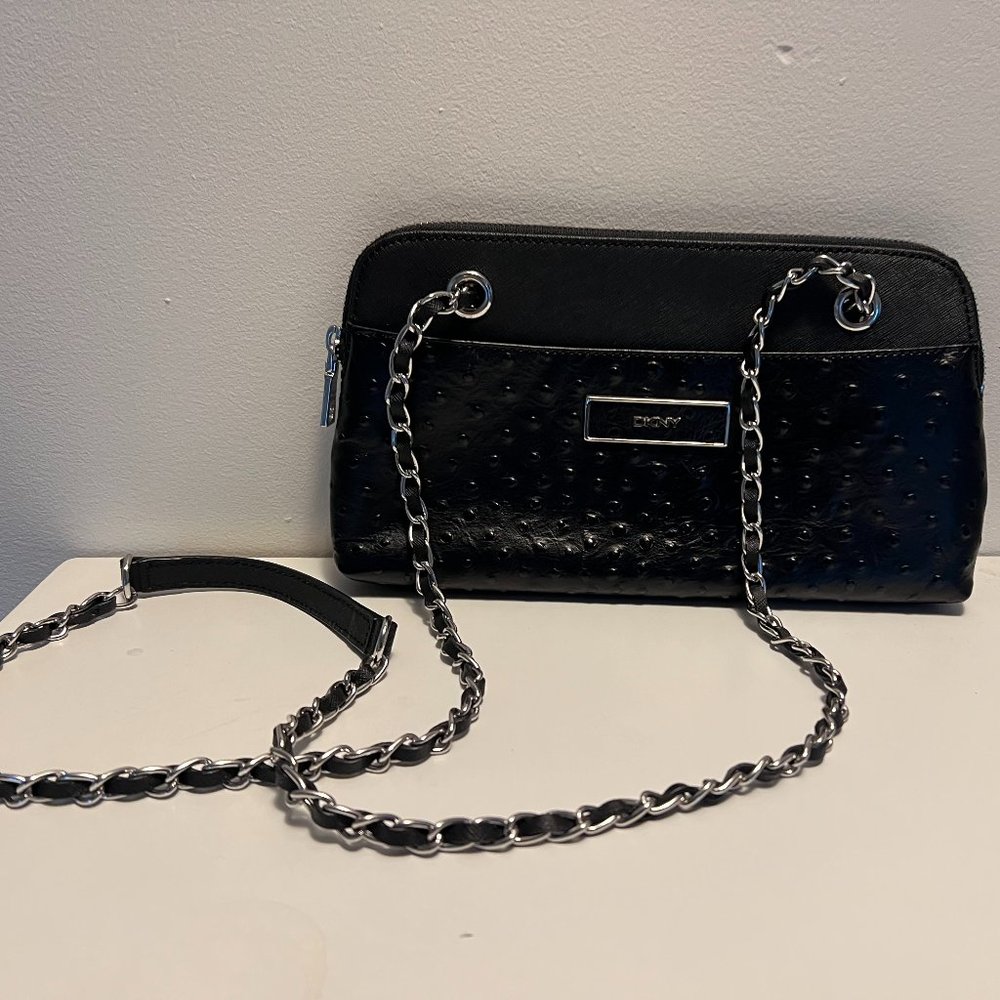DKNY Black CrossBody/Shoulder Bag 100% Leather with Gold Chain